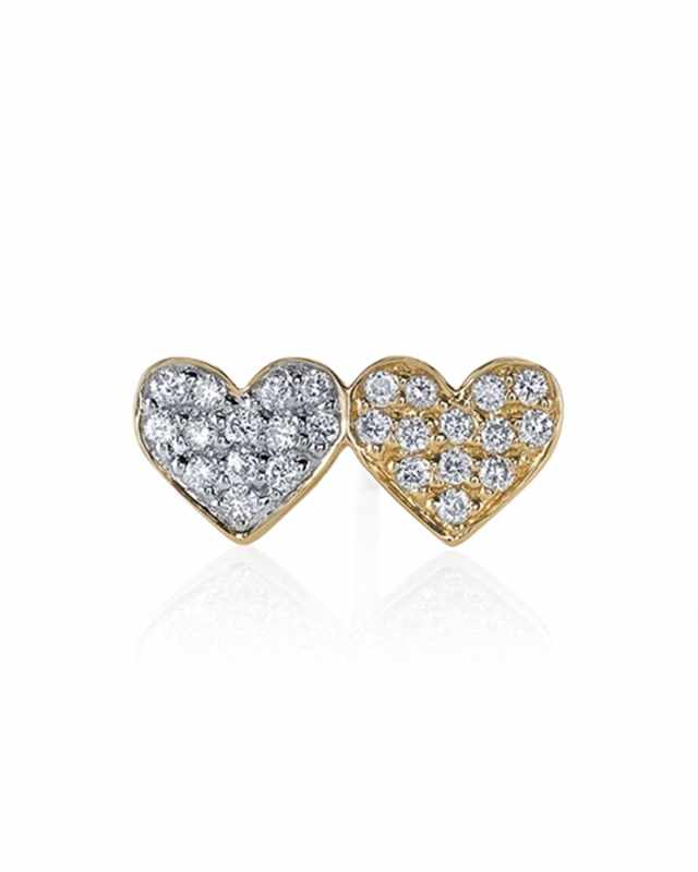 14k Double-Heart Diamond Stud Earring, Single